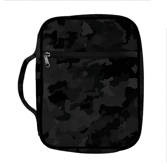 Black Camouflage Print Front Pocket Bible Bag