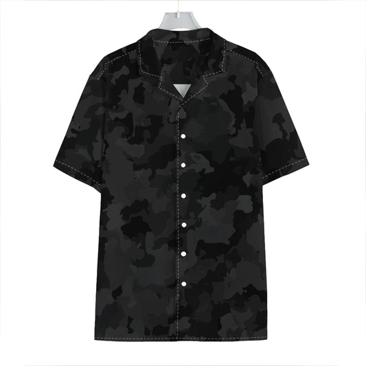Black Camouflage Print Hawaiian Shirt