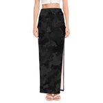 Black Camouflage Print High Slit Maxi Skirt