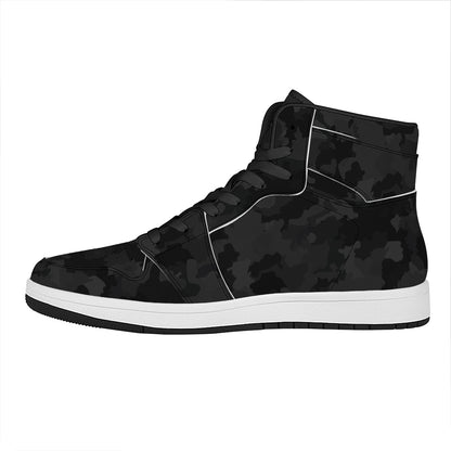 Black Camouflage Print High Top Leather Sneakers