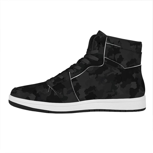 Black Camouflage Print High Top Leather Sneakers