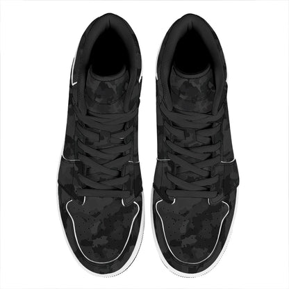 Black Camouflage Print High Top Leather Sneakers