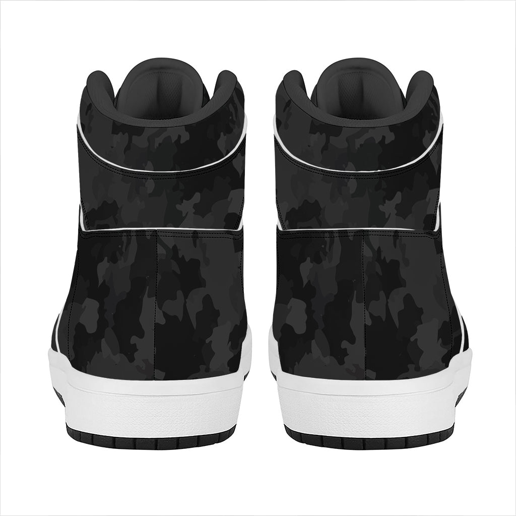 Black Camouflage Print High Top Leather Sneakers