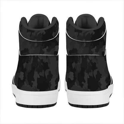 Black Camouflage Print High Top Leather Sneakers