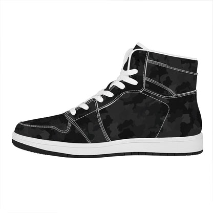 Black Camouflage Print High Top Leather Sneakers