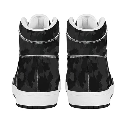 Black Camouflage Print High Top Leather Sneakers