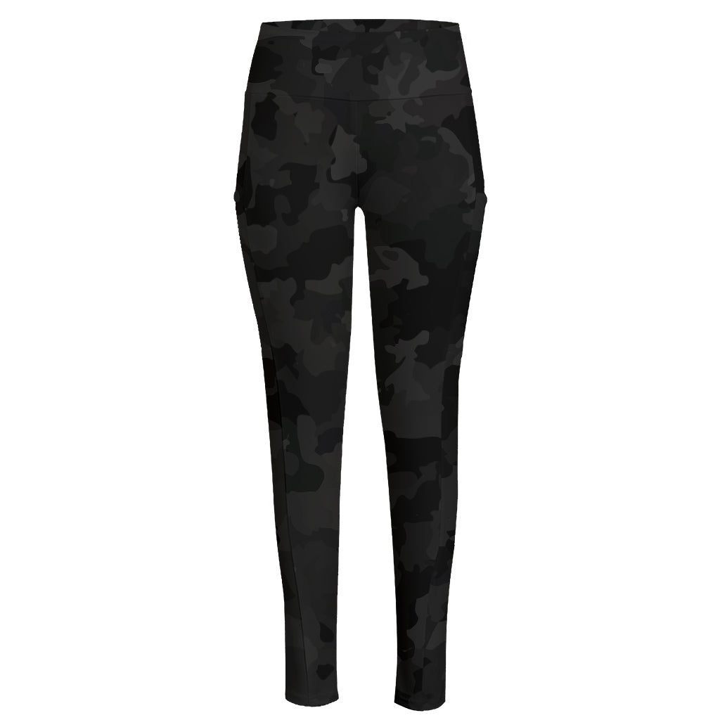 Black Camouflage Print High-Waisted Pocket Leggings