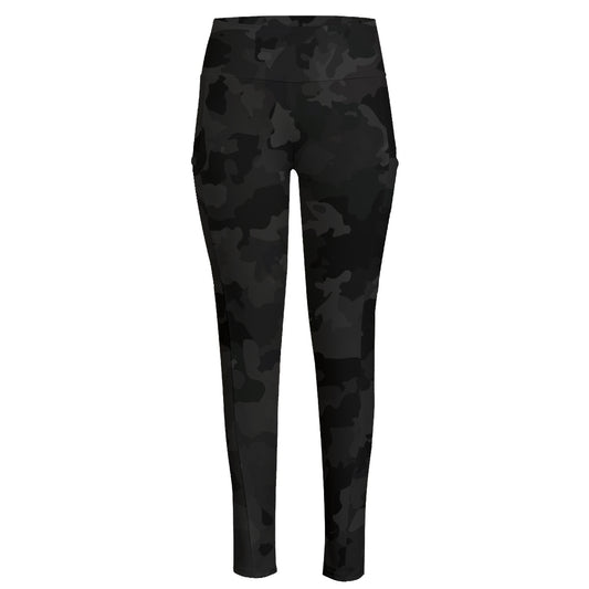 Black Camouflage Print High-Waisted Pocket Leggings
