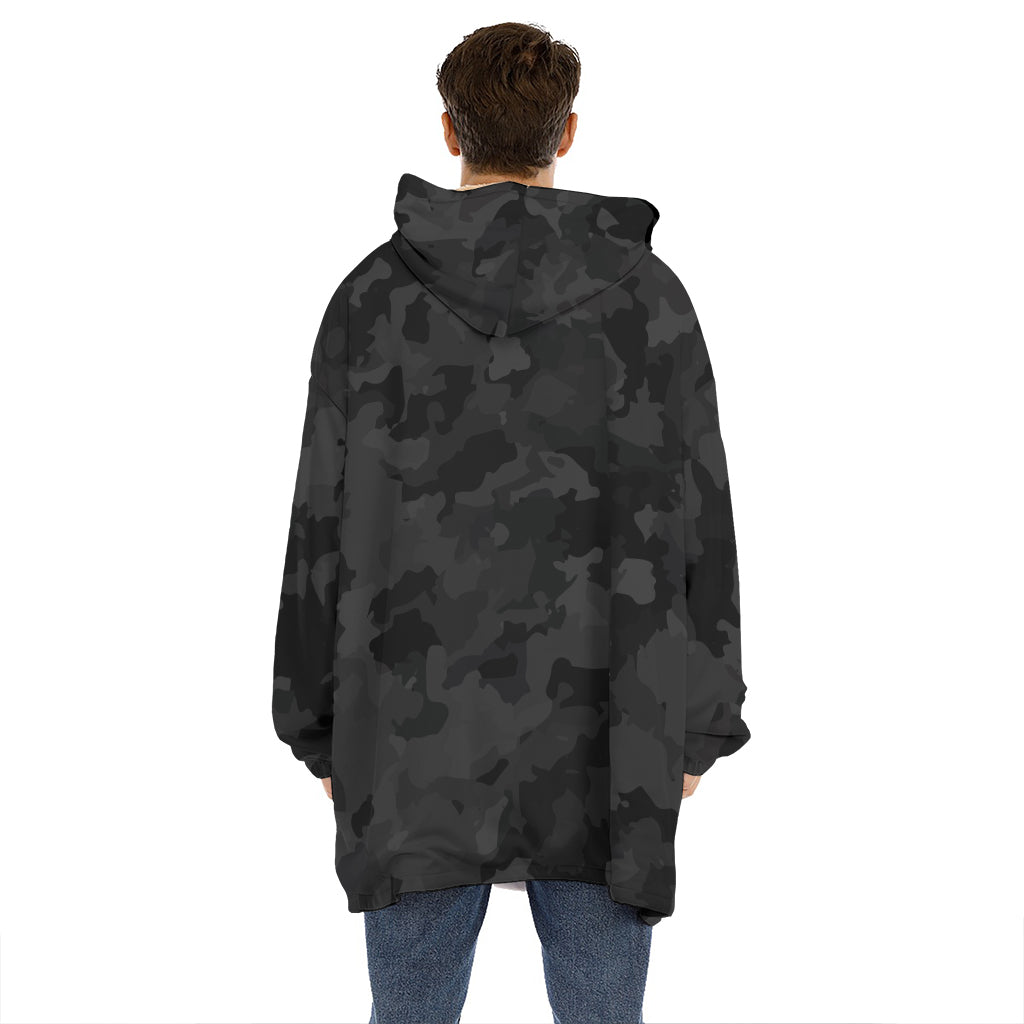 Black Camouflage Print Hoodie Blanket