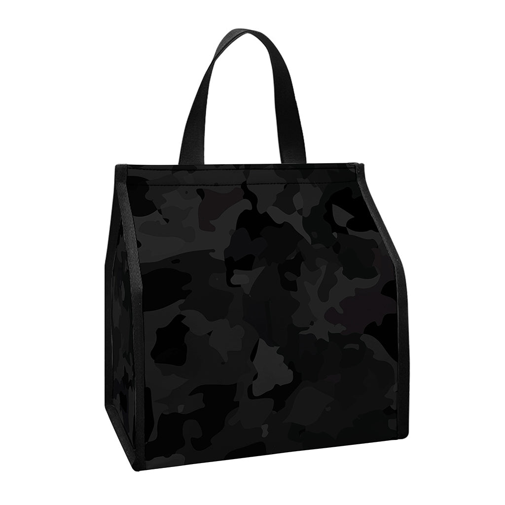 Black Camouflage Print Insulated Lunch Tote