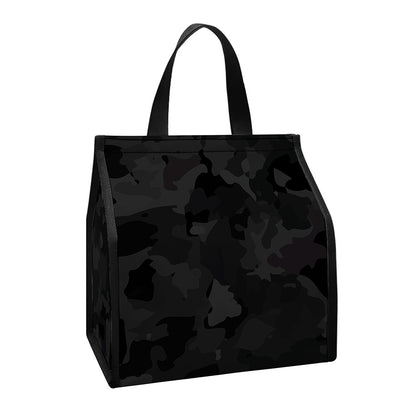 Black Camouflage Print Insulated Lunch Tote