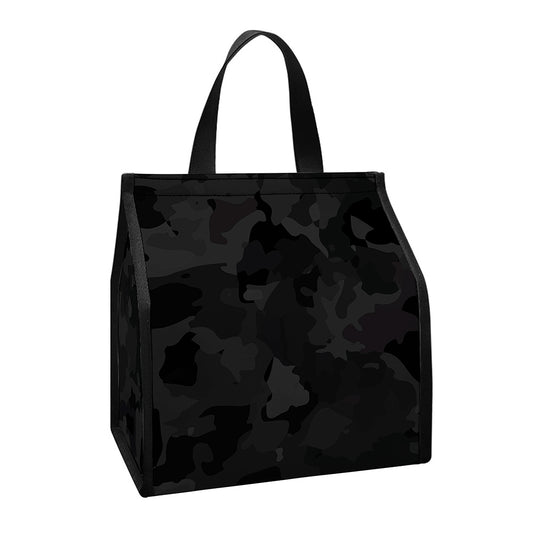 Black Camouflage Print Insulated Lunch Tote