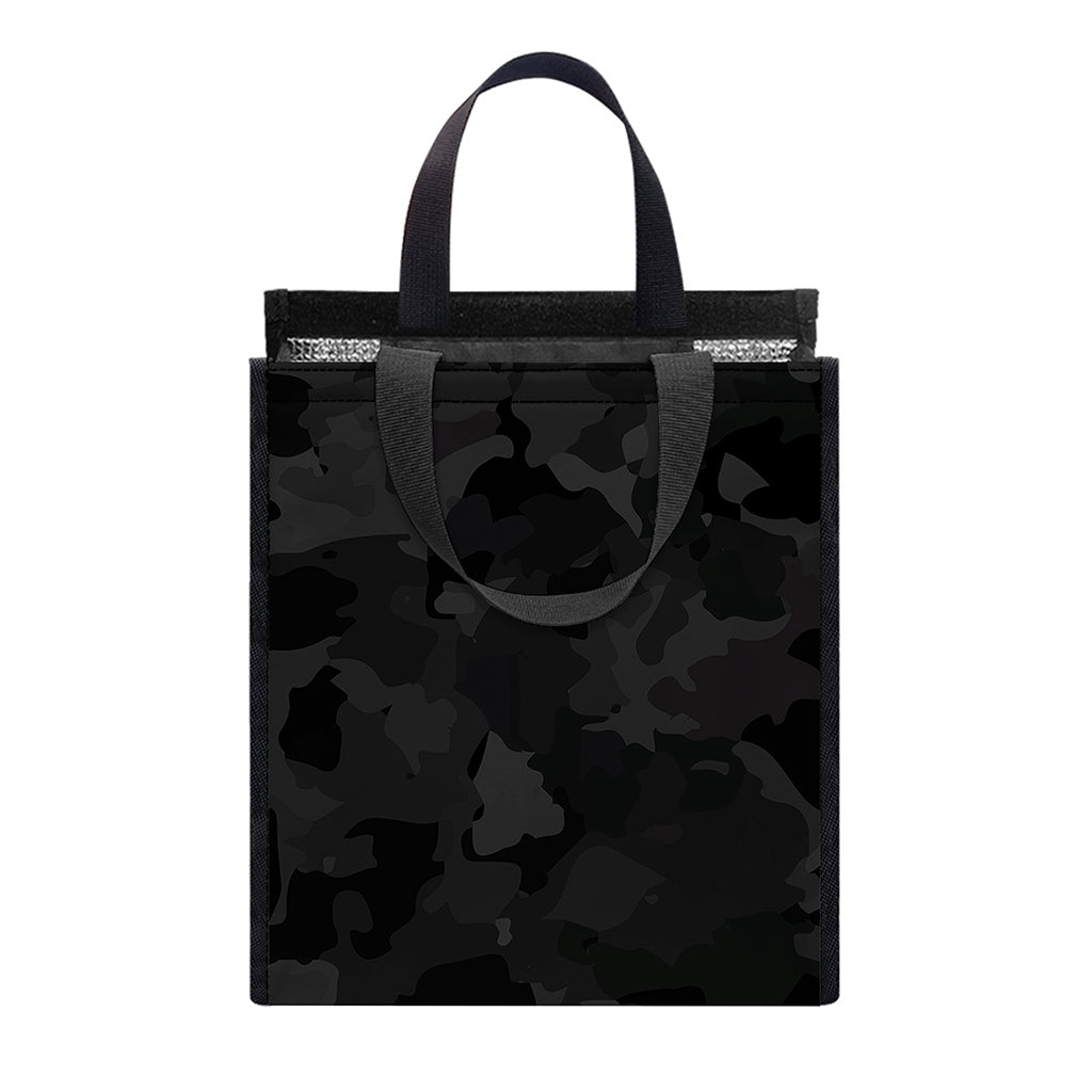 Black Camouflage Print Insulated Lunch Tote