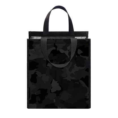 Black Camouflage Print Insulated Lunch Tote
