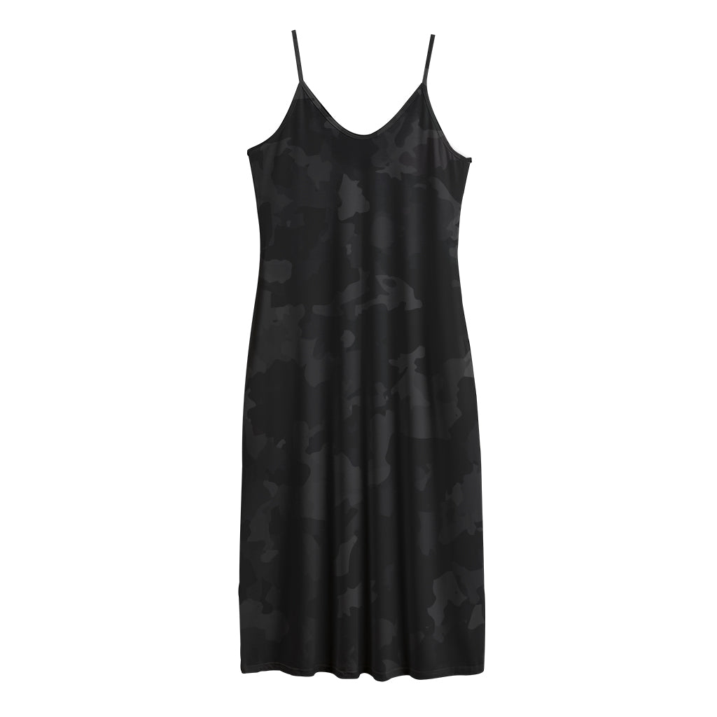 Black Camouflage Print Jersey Midi Cami Dress