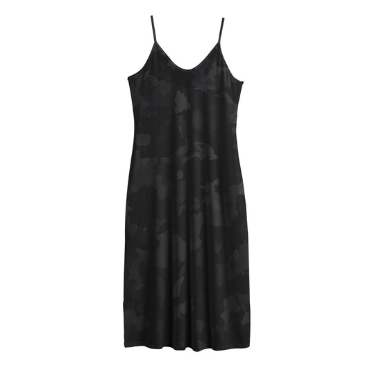 Black Camouflage Print Jersey Midi Cami Dress