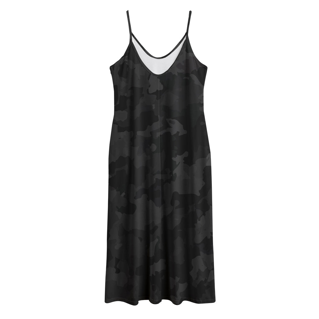 Black Camouflage Print Jersey Midi Cami Dress