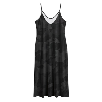 Black Camouflage Print Jersey Midi Cami Dress
