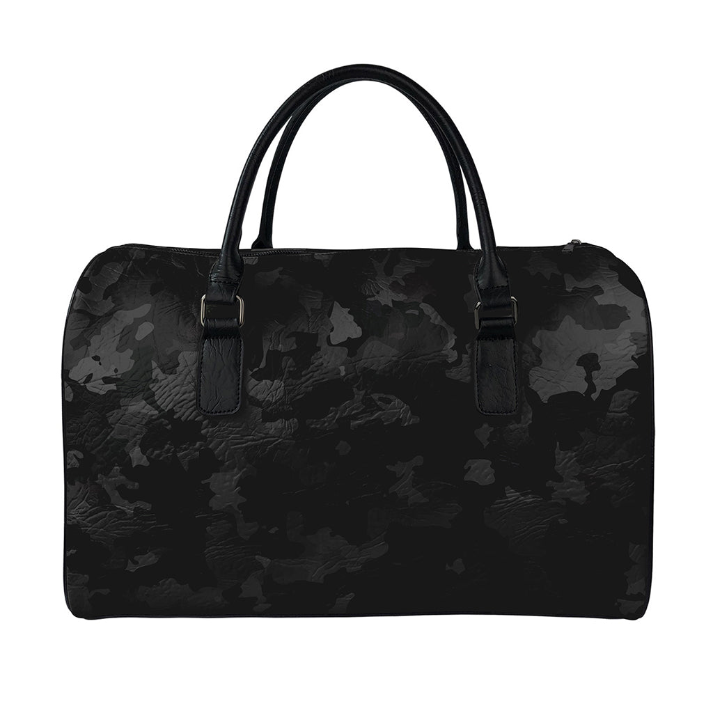 Black Camouflage Print Leather Duffle Bag