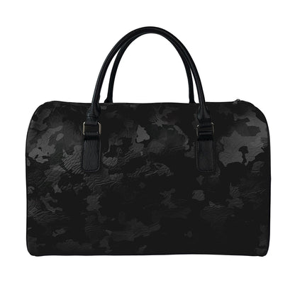 Black Camouflage Print Leather Duffle Bag