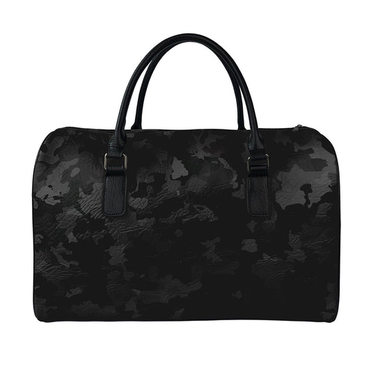 Black Camouflage Print Leather Duffle Bag