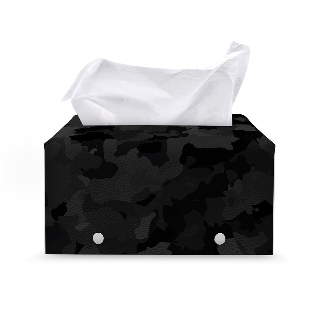 Black Camouflage Print Leather Tissue Box Cover