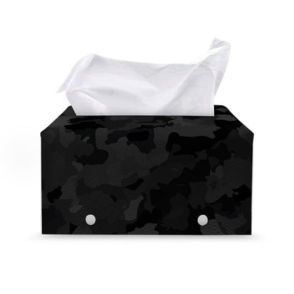 Black Camouflage Print Leather Tissue Box Cover