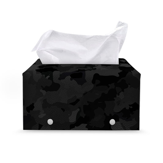 Black Camouflage Print Leather Tissue Box Cover