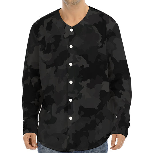 Black Camouflage Print Long Sleeve Baseball Jersey
