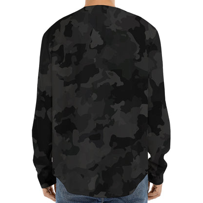 Black Camouflage Print Long Sleeve Baseball Jersey