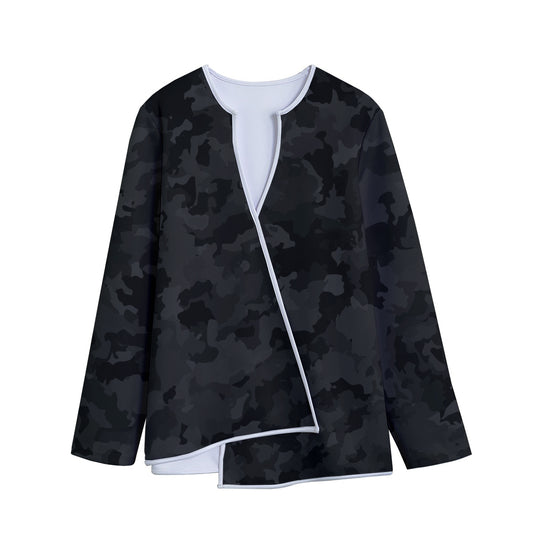 Black Camouflage Print Long Sleeve Short Coat