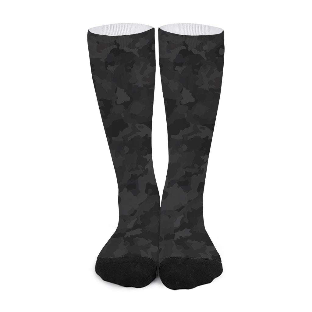 Black Camouflage Print Long Socks
