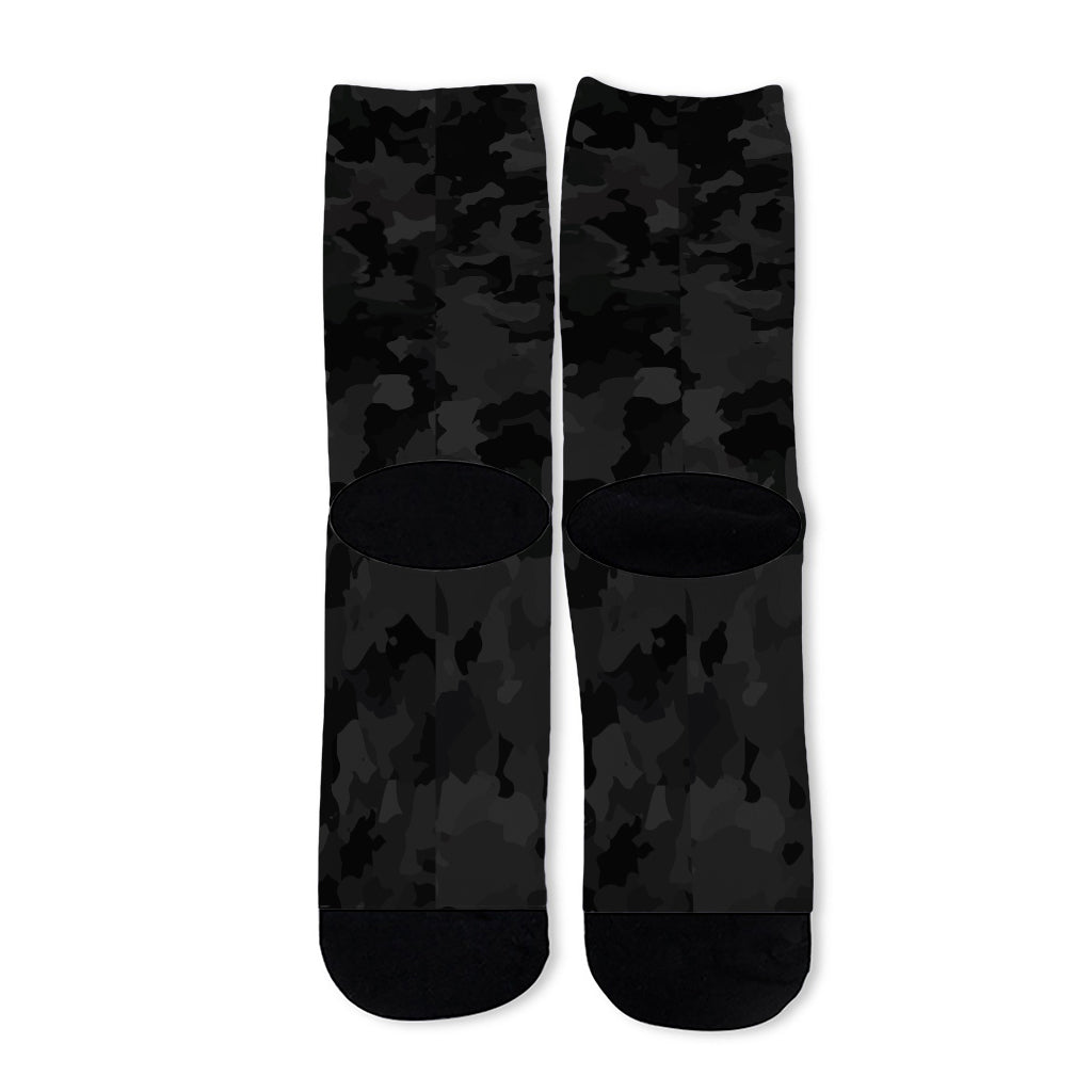 Black Camouflage Print Long Socks