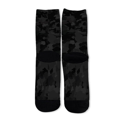 Black Camouflage Print Long Socks