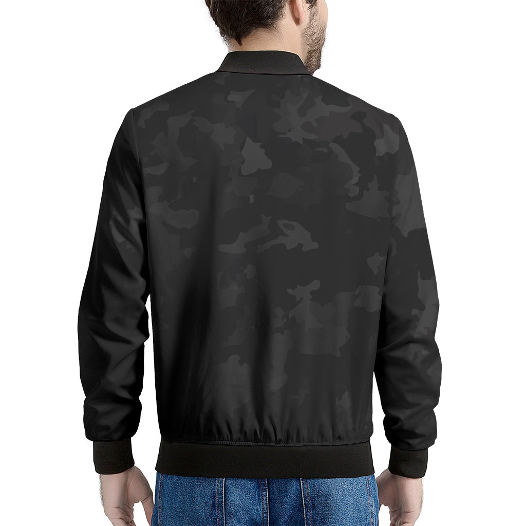 Black Camouflage Print Men's Bomber Jacket