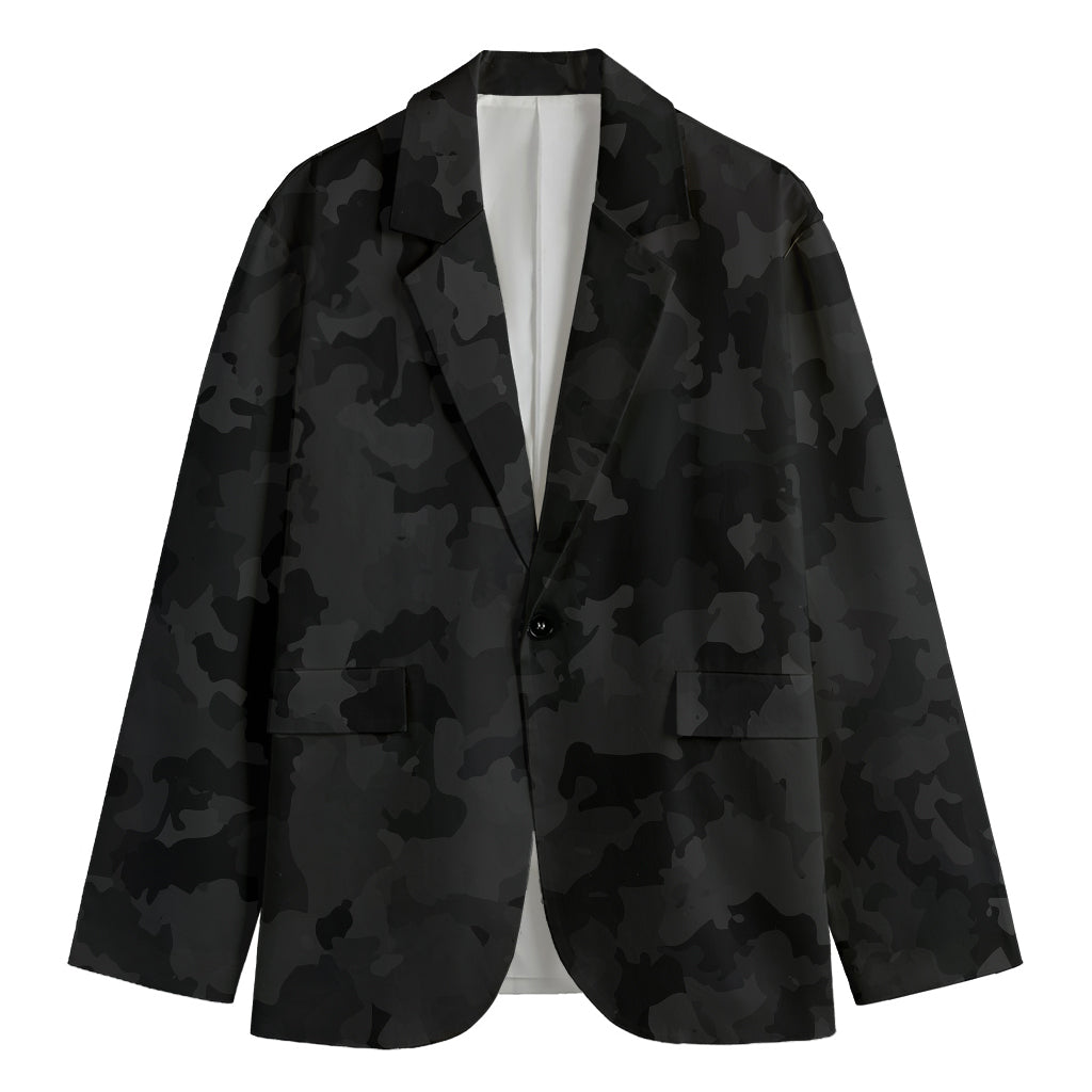 Black Camouflage Print Men's Cotton Blazer