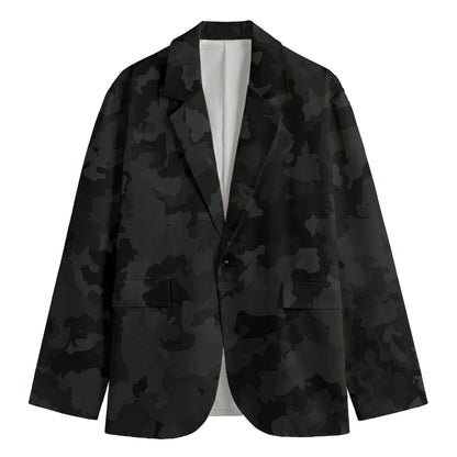 Black Camouflage Print Men's Cotton Blazer