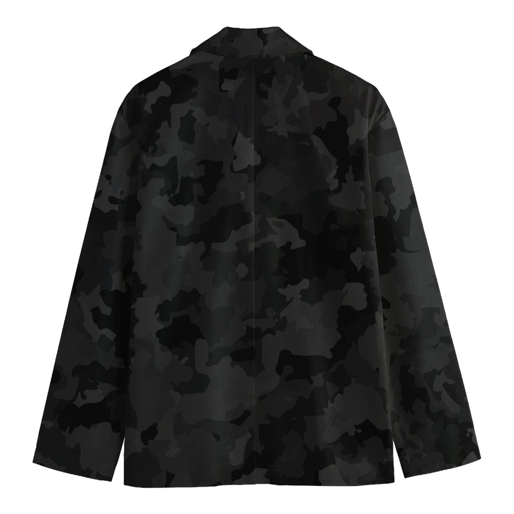 Black Camouflage Print Men's Cotton Blazer