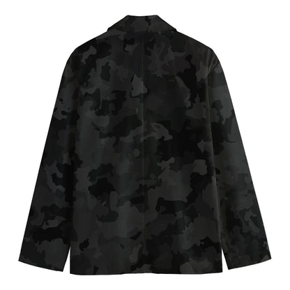 Black Camouflage Print Men's Cotton Blazer