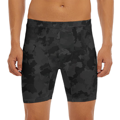 Black Camouflage Print Men's Long Boxer Briefs
