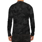 Black Camouflage Print Men's Long Sleeve Rash Guard