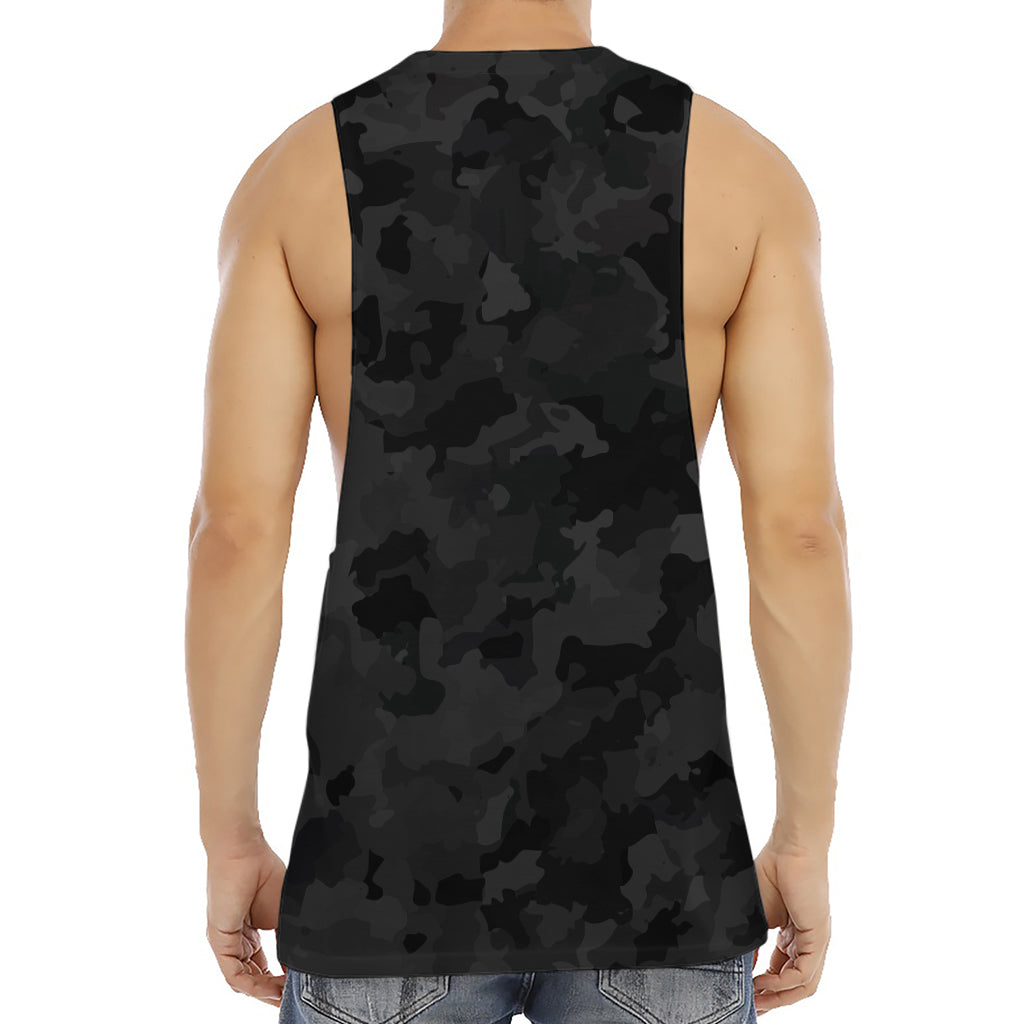 Black Camouflage Print Men's Muscle Tank Top