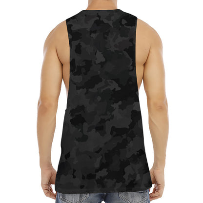 Black Camouflage Print Men's Muscle Tank Top