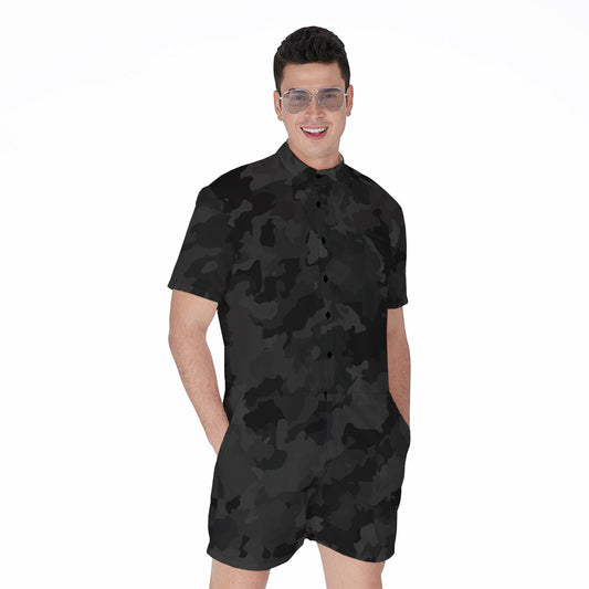 Black Camouflage Print Men's Rompers
