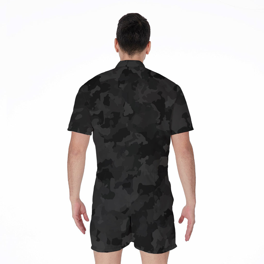 Black Camouflage Print Men's Rompers