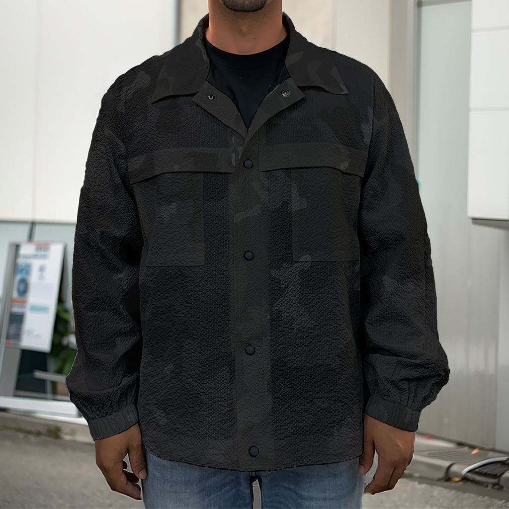 Black Camouflage Print Men's Shirt Jacket