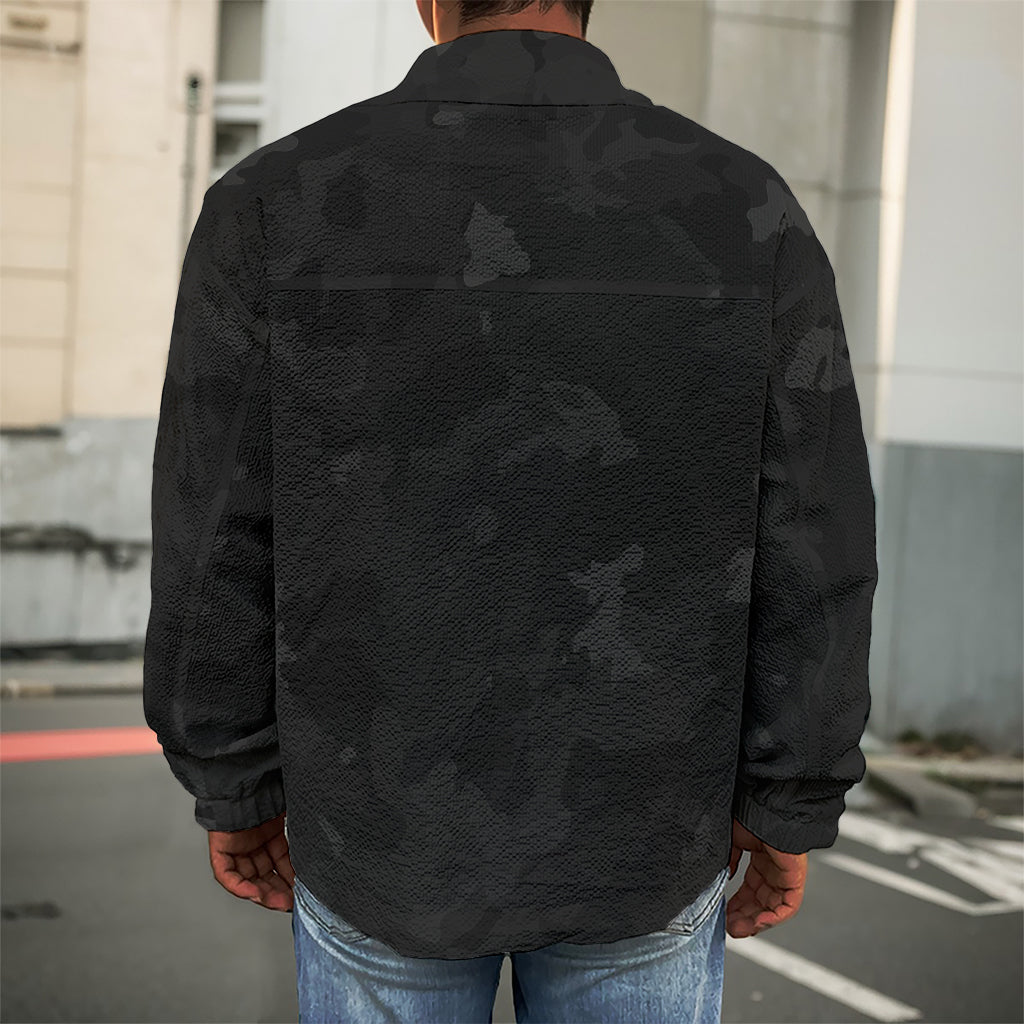 Black Camouflage Print Men's Shirt Jacket
