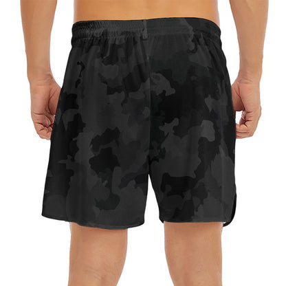 Black Camouflage Print Men's Split Running Shorts