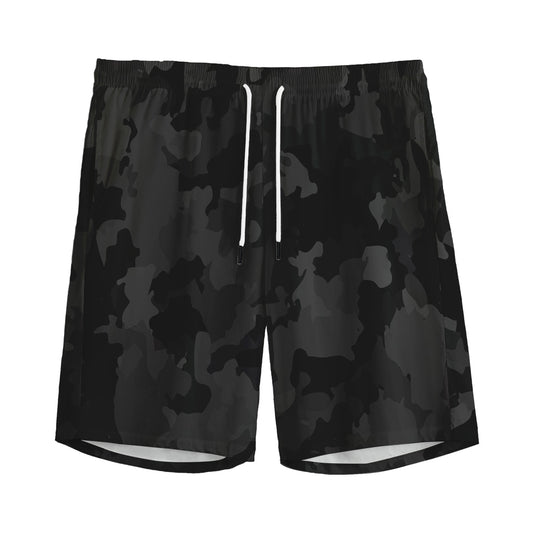 Black Camouflage Print Men's Sports Shorts