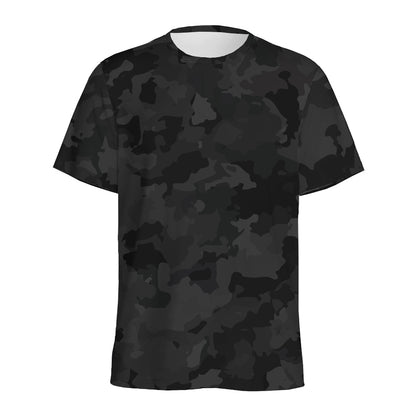 Black Camouflage Print Men's Sports T-Shirt
